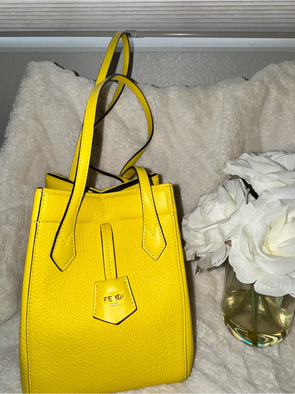 Fendi Bright Yellow Pebbled Leather Mini Tote